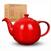 English-style porcelain teapot with stainless steel infuser. 1.1 L capacity, drip-free spout and timeless design. Ideal for loose leaf tea.